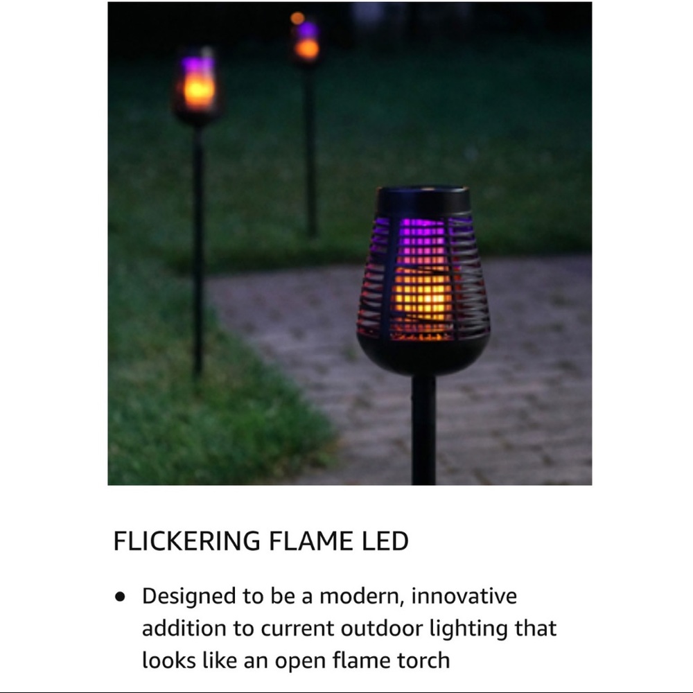 Solar Insect Killer Torch, Bug Zapper and Flame Accent Light, Twin Pack